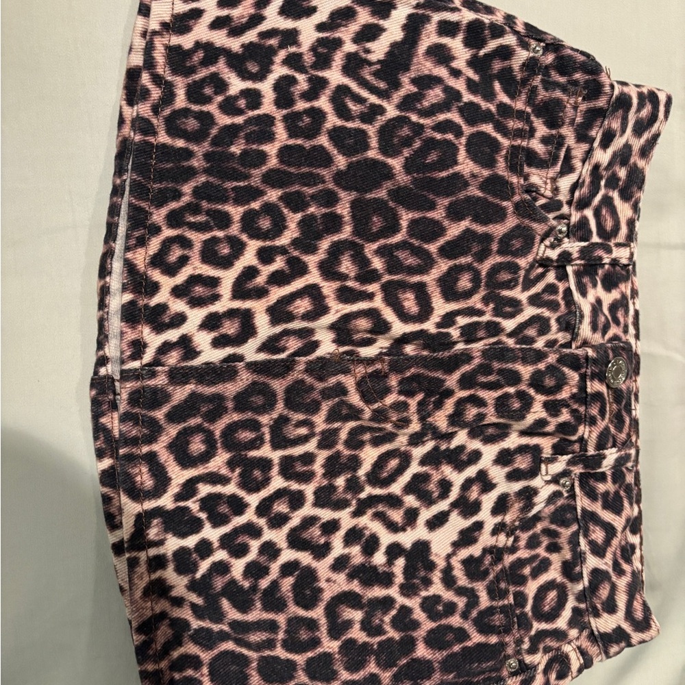 Pacific Sunwear Pink and Black Leopard Print Jean Shorts